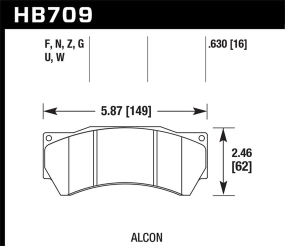 Hawk Performance Alcon Mono 6, Model 4497 HPS Street Brake Pads HB709F.630