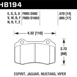 Hawk 96 & 00-02 Dodge Viper GTS/00-02 Viper RT 10 / 00 Ford Mustang SVT Cobra Race DTC-30 Brake Pads HB194W.665
