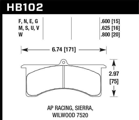 Hawk AP Racing 6 / Wilwood DTC-30 Brake Pads HB102W.800