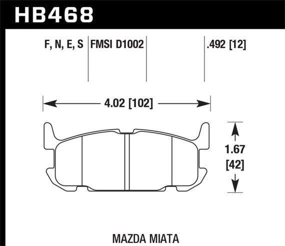 Hawk 04-05 Mazda Miata HT-10 Race Rear Brake Pads HB468S.492
