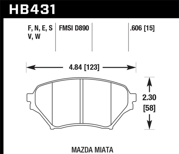 Hawk (HB431N.606) for01-05 Miata w/ Sport Suspension HP+ Street Front Brake Pads HB431N.606