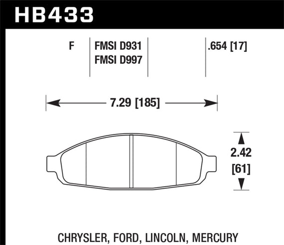 Hawk Performance HPS Brake Pads Front + Rear Crown Victoria Town Car Marquis HB433F.654