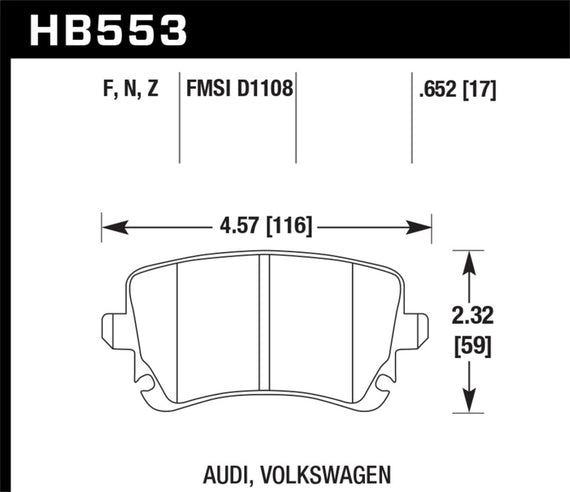 Hawk HPS Rear Brake Pads for 04-08 Audi S4 / 07-11 S6 / 07-09 S8 - HB553F.652 HB553F.652