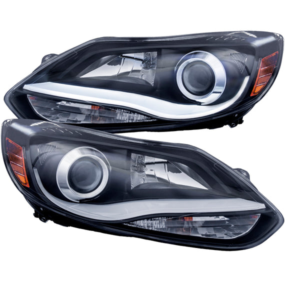 Anzo 121490 Black Clear Plank Style Projector Headlights for 12-14 Ford Focus 121490