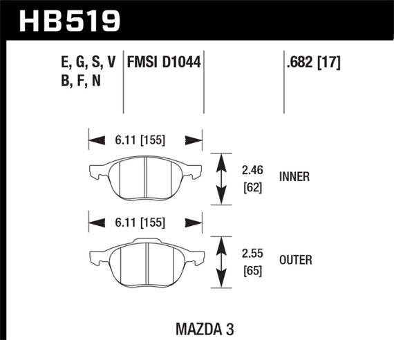 Hawk HB519N.682 HP Plus Autocross/Track Compound Brake Pads [Front Set] HB519N.682