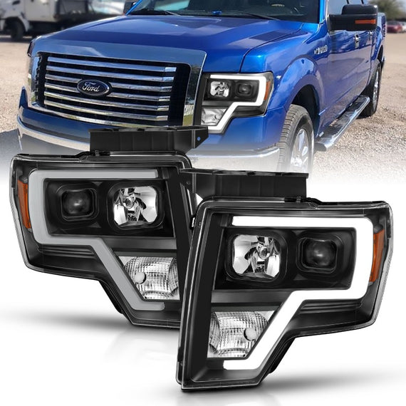 For Ford F-150 2009-2014 Anzo 111443 Black LED U-Bar Projector Headlights 111443