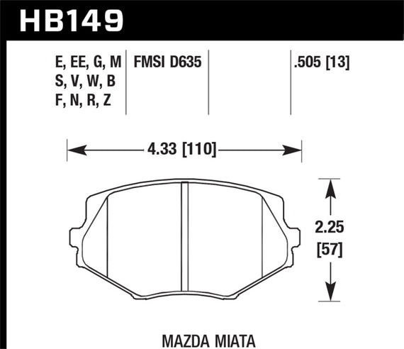 HAWK HB149F.505 HPS Performance Street Brake Pads Mazda Miata 1994-1997 1999-200 HB149F.505
