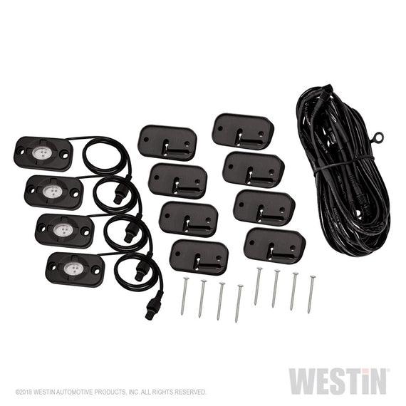 Westin Universal LED Rock Light Kit - 4 Lights - 14ft 9in Wiring Harness & Switch - Black 09-80005