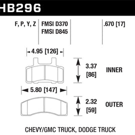 Hawk HB296P.670 SD SuperDuty High Friction Truck Brake Pads [Front Set] HB296P.670