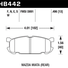 Hawk 01-03 Mazda Miata Base/LS/SE Sport Suspension DTC-60 Rear Race Brake Pads HB442G.496
