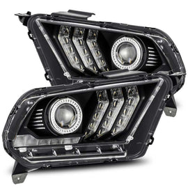 AlphaRex 10-12 Ford Mustang PRO-Series Projector Headlights Plank Style Jet Black w/Top/Bottom DRL 880110