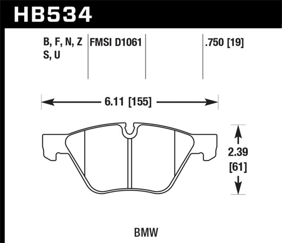 Hawk 08-12 BMW 128i /06 325i/325Xi /07 328i/328Xi /06 330i/330Xi Front HT-10 Race Brake Pads HB534S.750
