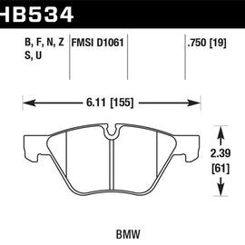 Hawk HPS Front Brake Pads BMW 128i 325i 325xi 328i 328xi 330i 330xi 525i Z4 HB534F.750