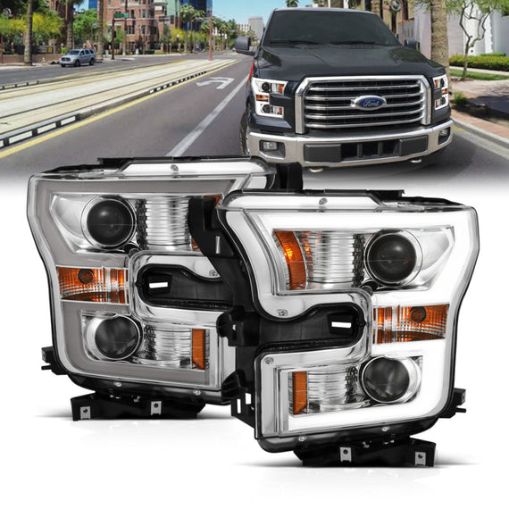 Anzo 111358 Chrome Amber Projector Headlights Plank Style for 15-17 Ford F-150 111358