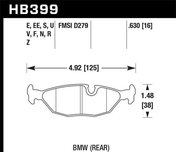 Hawk 84-4/91 BMW 325 (E30) Performance Ceramic Street Rear Brake Pads HB399Z.630