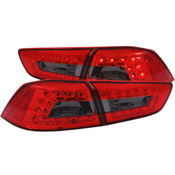 Anzo 321277 Pair of Red Housing Smoke Lens LED Bulb Tail Lights for 08-15 Lancer 321277