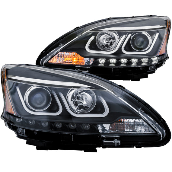 Anzo 121487 Pair of 2 Black U-Bar Projector Headlights for 13-15 Nissan Sentra 121487