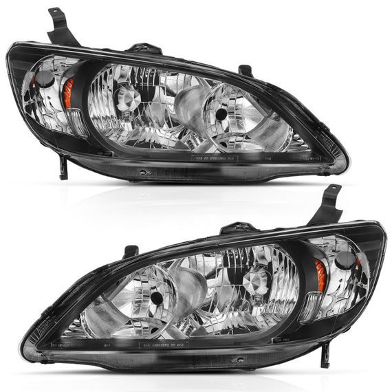 ANZO 2004-2005 Honda Civic 2Dr Crystal Headlight Black Amber(OE Replacement) 121535