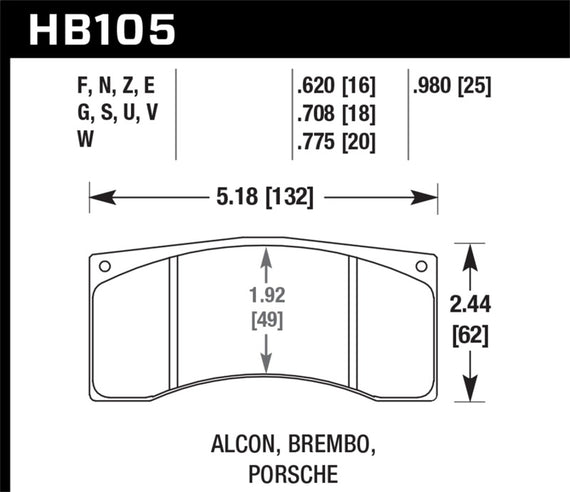 Hawk Brembo / Alcon / Porsche DTC-30 Motorsports Brake Pads HB105W.620