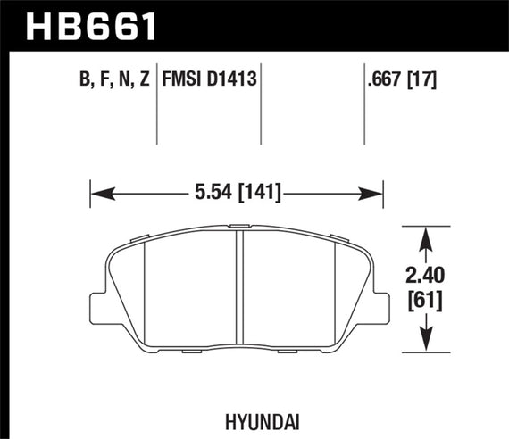 Hawk HPS Brake Pads For 10-15 Genesis 13-15 Veloster 11-15 Optima HB661F.667 Fr HB661F.667