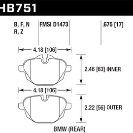 Hawk 2015 BMW 428i Gran Coupe / 11-16 535i / 11-16 X3/X4 PC Rear Brake Pads HB751Z.675