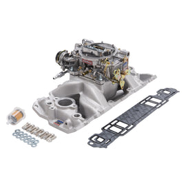 Edelbrock Manifold And Carb Kit Performer Air-Gap Small Block Chevrolet 1957-1986 Natural Finish 2020
