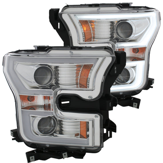 ANZO 2015-2016 Ford F-150 Projector Headlights w/ Plank Style Design Chrome w/ Amber 111348