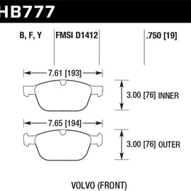 Hawk 10-15 Volvo XC60 / 03-14 Volvo XC90 (w/ 328mm Rotors) HPS Street Front Brake Pads HB777F.750