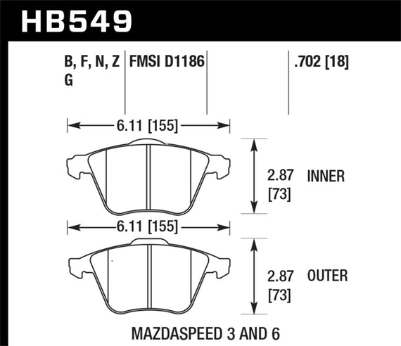 Hawk HP Plus Brake Pads Front Mazda Mazdaspeed 3 06-12 V50 05-09 HB549N.702 HB549N.702