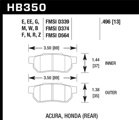 Hawk HB350E.496 Blue 9012 Disc Brake Pad For 94-95 Honda Civic 1.5 NEW HB350E.496