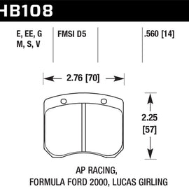 Hawk AP Racing/FF 2000 14mm DTC-60 Rear Race Brake Pads HB108G.560