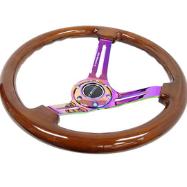 NRG Steering Wheel Brown Wood Grain Neo chrome Spokes 350mm 3" Deep RST-018BR-MC RST-018BR-MC