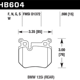 Hawk BMW 135i HT-10 Race Rear Brake Pads HB604S.598