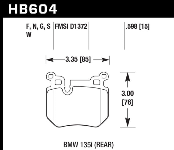 Hawk BMW 135i HT-10 Race Rear Brake Pads HB604S.598