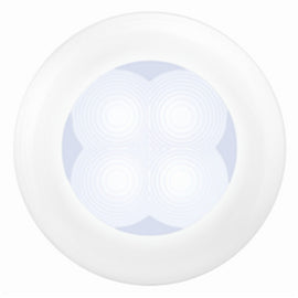 Hella 0500 Series Slim Line White 12V DC Round Soft LED Courtesy Light w/ White Plastic Rim 980500041