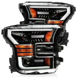 AlphaRex Jet Black Headlights w/ Sequential Signal for 2015-2017 F-150 XL / XLT 880158