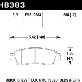 Hawk Buick / Chevy Truck / GMC / Isuzu / Olds / HPS Street Rear Brake Pads HB383F.685