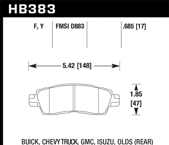 Hawk Buick / Chevy Truck / GMC / Isuzu / Olds / HPS Street Rear Brake Pads HB383F.685