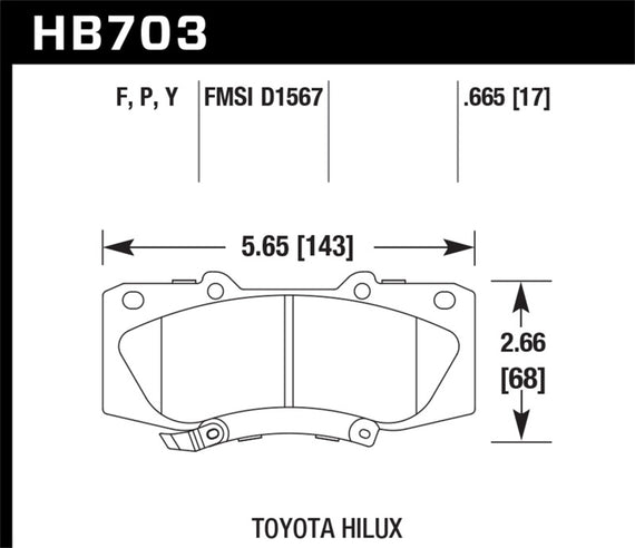 Hawk 05-13 Toyota Hilux HPS Street Brake Pads HB703F.665