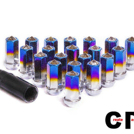 CPR CLOSE ENDED 17HEX STEEL WHEEL LUG NUTS CRYSTAL SPIKES BURNT BLUE 12X1.5