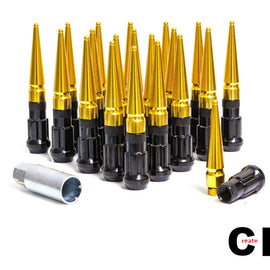 CPR Spline Steel Racing Lug Nuts+Aluminum Spike 12x1.5 Black/Gold 123mm