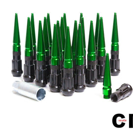 CPR Spline Steel Racing Lug Nuts+Aluminum Spike 14x1.5 Black/Green 123mm CPR-DSAL1415BKGN