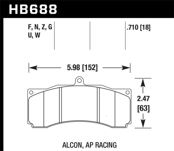 Hawk AP Racing/Alcon Performance Ceramic Racing Front Brake Pads w/0.710in Thickness HB688Z.710