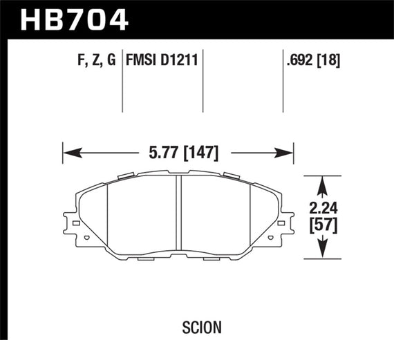 Hawk HPS Front Brake Pads for 11-12 Scion tC - HB704F.692 HB704F.692
