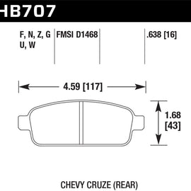 Hawk 11-12 Chevy Cruze Eco/LS/1LT/2LT/LTZ Performance Ceramic Rear Street Brake Pads HB707Z.638