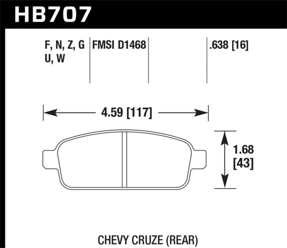 Hawk 11-12 Chevy Cruze Eco/LS/1LT/2LT/LTZ DTC-60 Rear Race Brake Pads HB707G.638