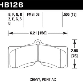 Hawk 65-82 Chevrolet Corvette Blue 9012 Race Front/Rear Brake Pads HB126E.505