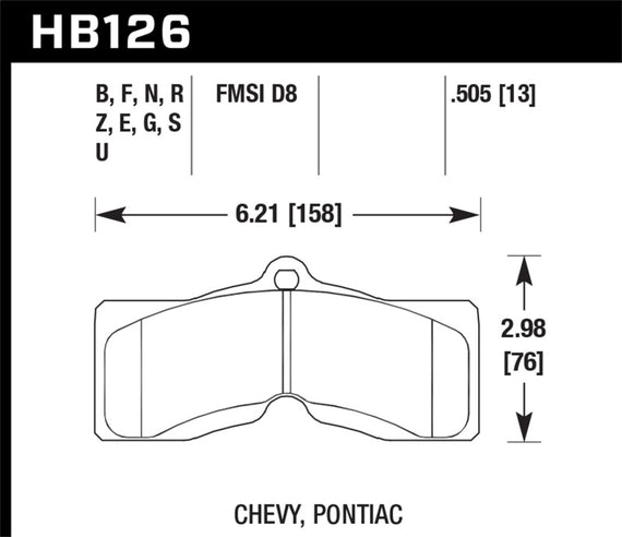 Hawk 65-82 Chevrolet Corvette Blue 9012 Race Front/Rear Brake Pads HB126E.505