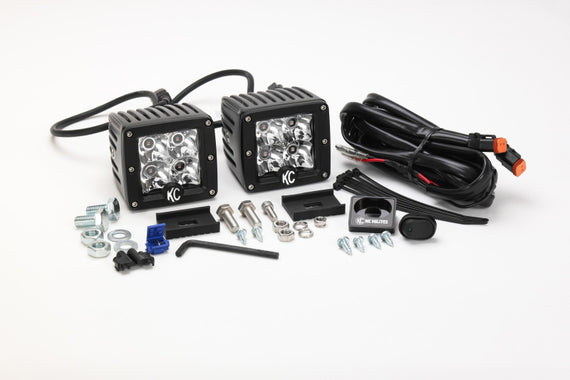 KC HiLiTES C-Series 3in. C3 LED Light 12w Amber Spot Beam (Pair Pack System) - Black 315