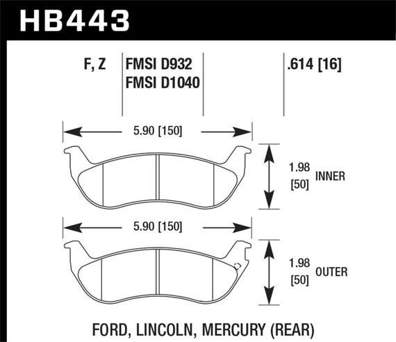 Hawk Performance HB443F.614 HPS Performance Ceramic Brake Pad HB443F.614